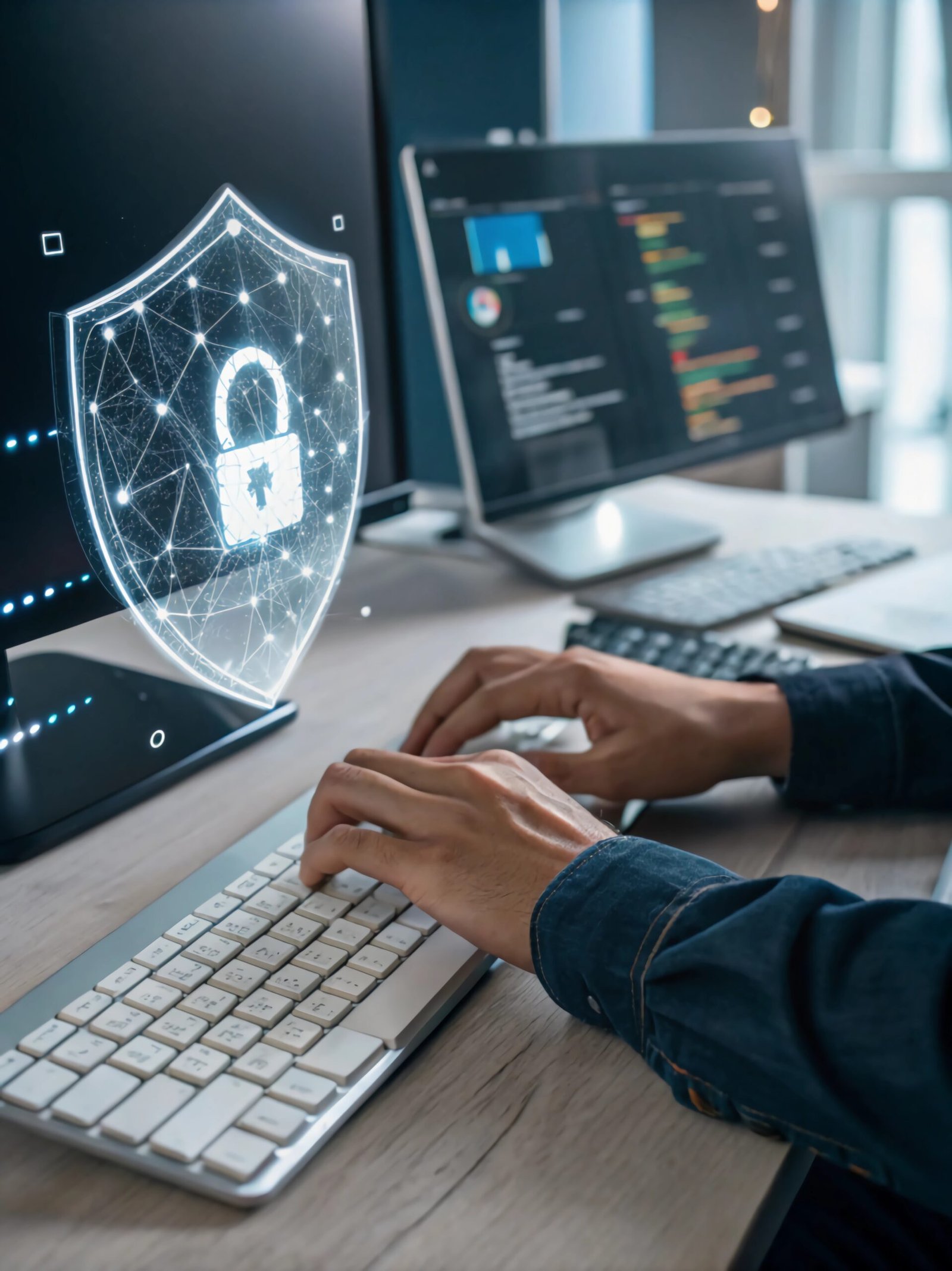 cybersecurity-concept-person-typing-keyboard-with-holographic-shield-lock-overlay.jpg-scaled